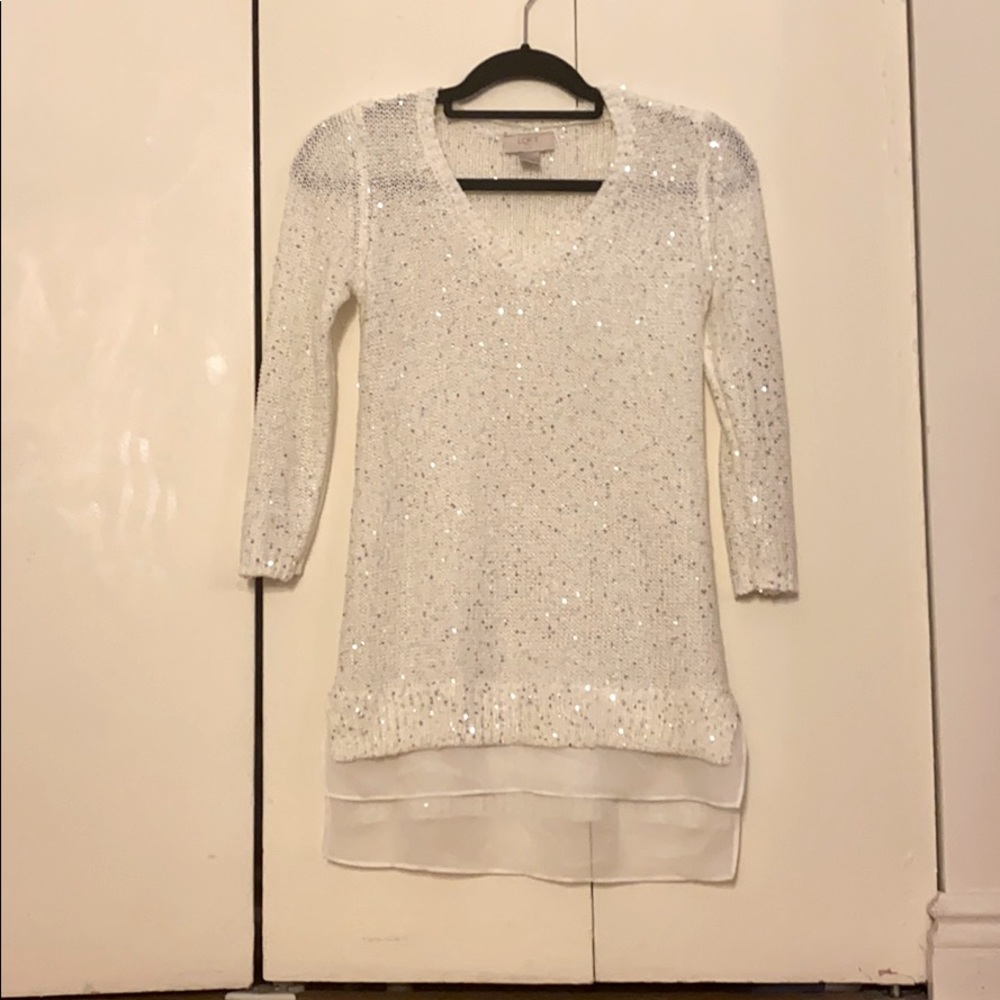 Loft Outlet 3/4 sleeve tunic sweater with sequins